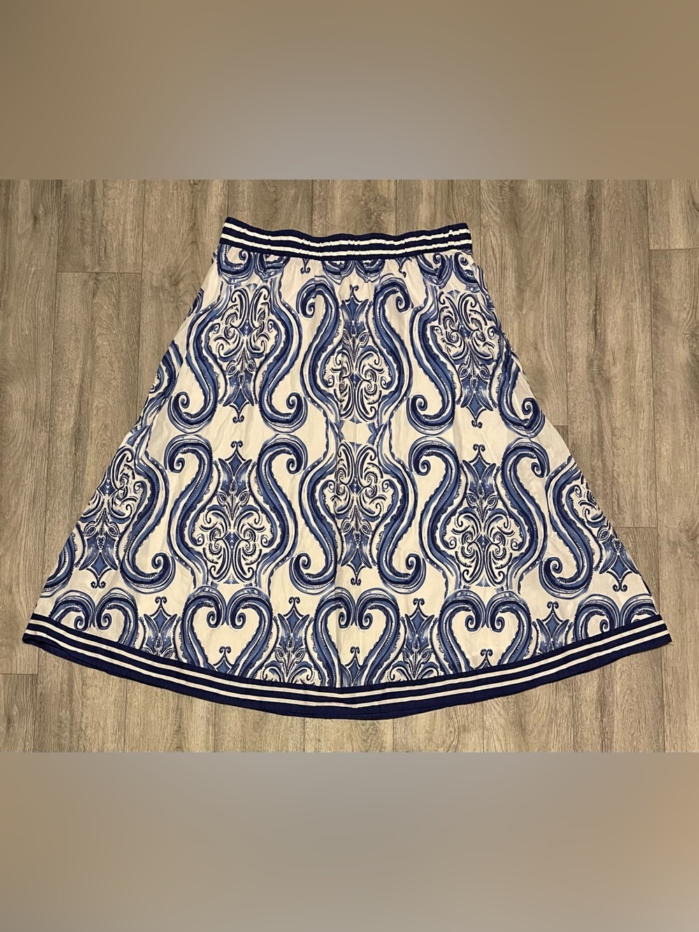 Soft Surroundings Size PXL Full Midi Skirt Lined Blue & White Paisley Boho